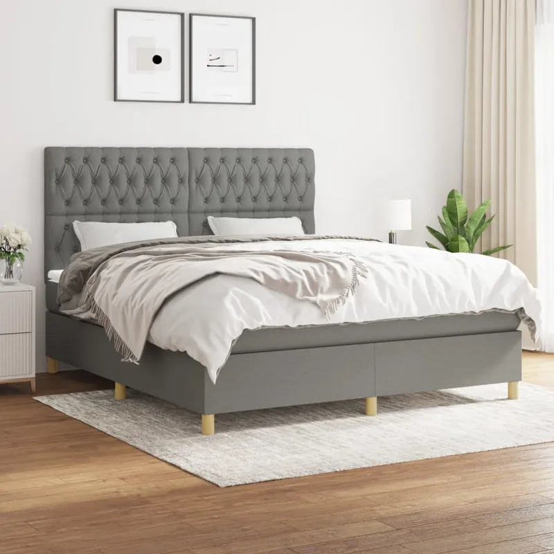 vidaXL Ramsäng med madrass mörkgrå 180×200 cm tyg (#2583)