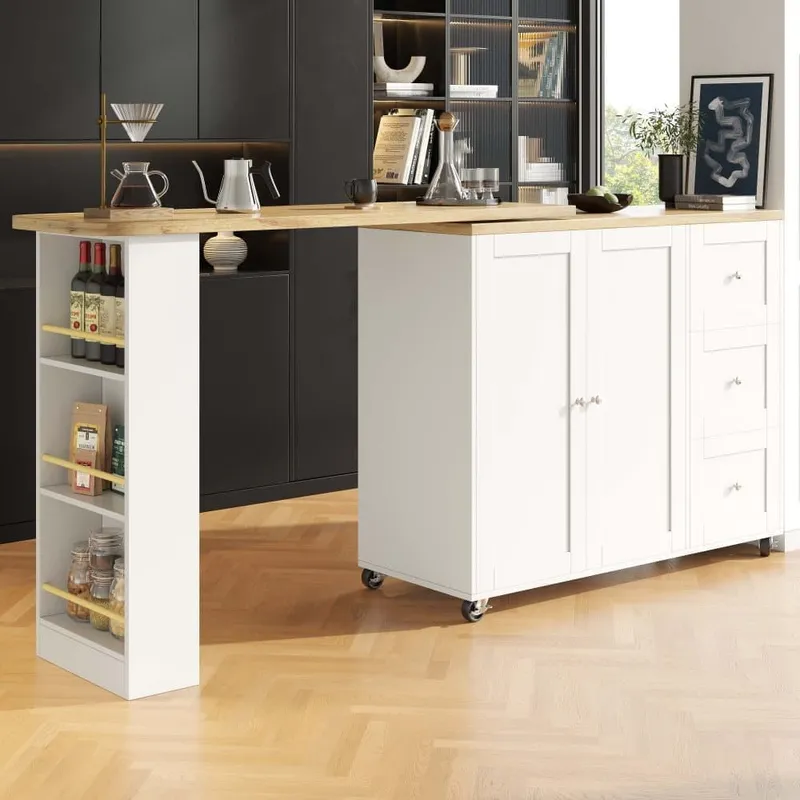 Sideboard, svängbart barskåp – MDF – 3 lådor och 2 dörrar – Vit
