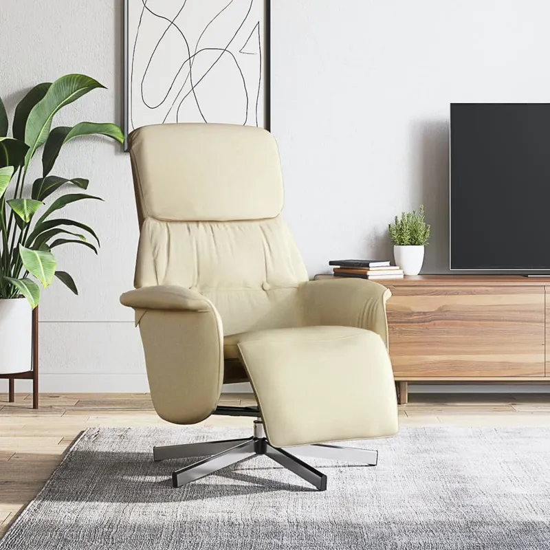 vidaXL Reclinerfåtölj med fotpall gräddvit tyg (#4456)