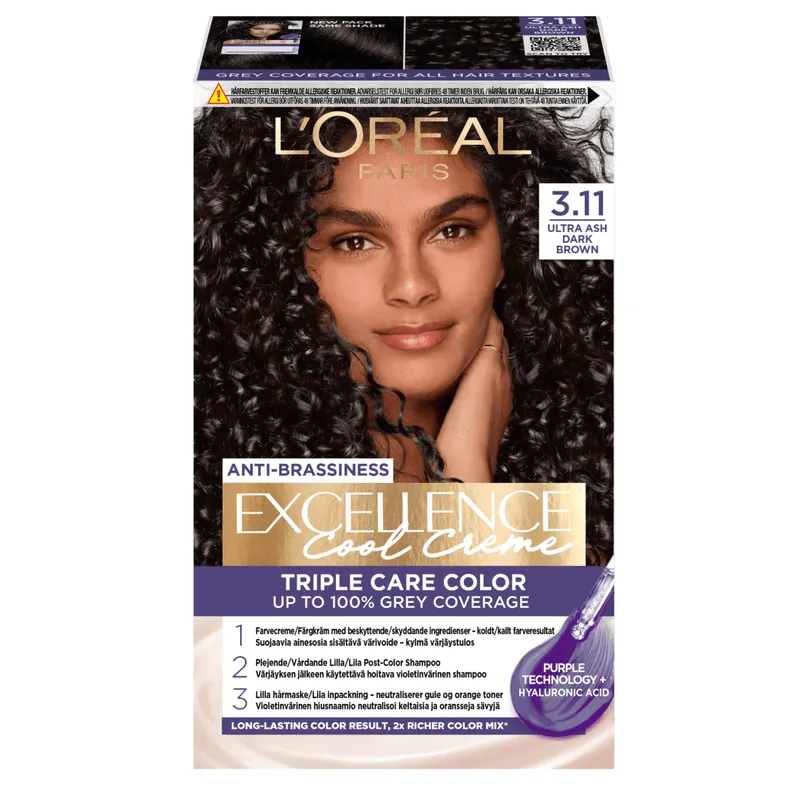 3 för 2 | L’Oréal Paris Excellence Cool Creme Permanent Hårfärg 3.11 Ultra Ash Dark Brown