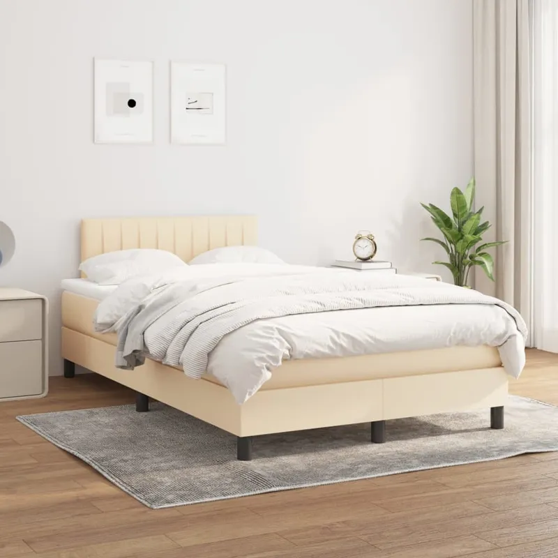 vidaXL Ramsäng med madrass gräddvit 120×200 cm tyg (#8709)