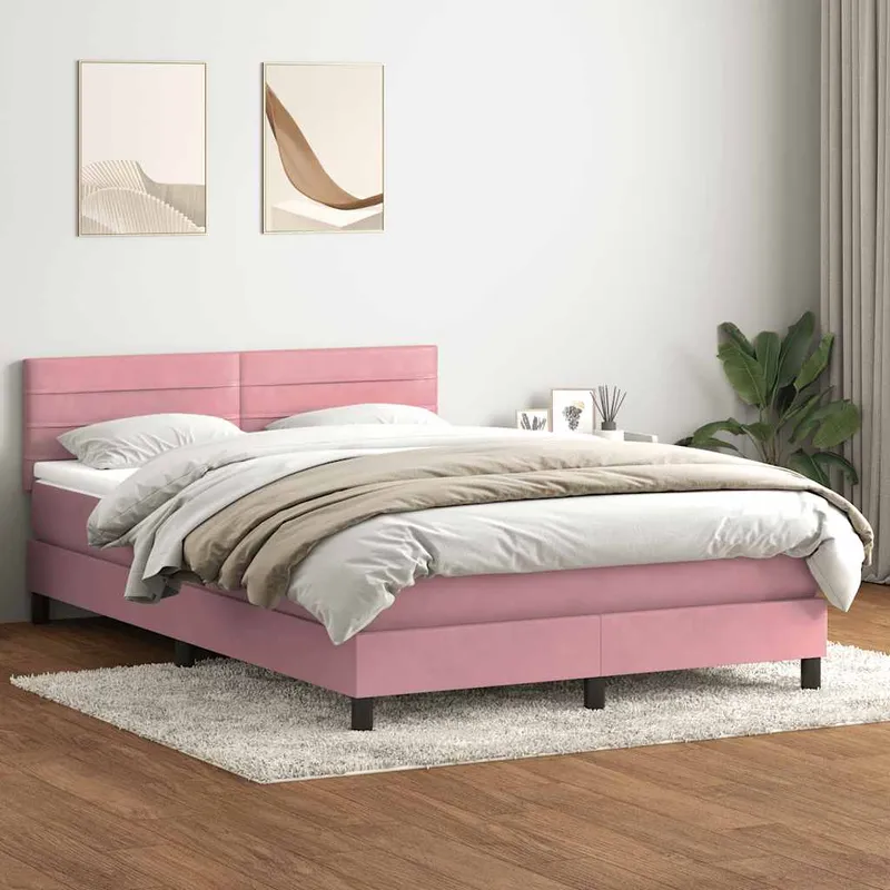vidaXL Ramsäng med madrass rosa 140×220 cm sammet (#5611)