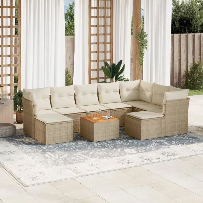 vidaXL Soffgrupp för trädgård med dynor 10 delar beige konstrotting (#8282)
