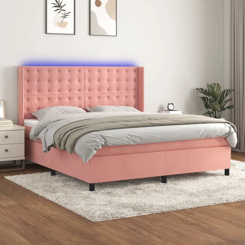 vidaXL Ramsäng med madrass rosa & LED 160×200 cm sammet (#4252)