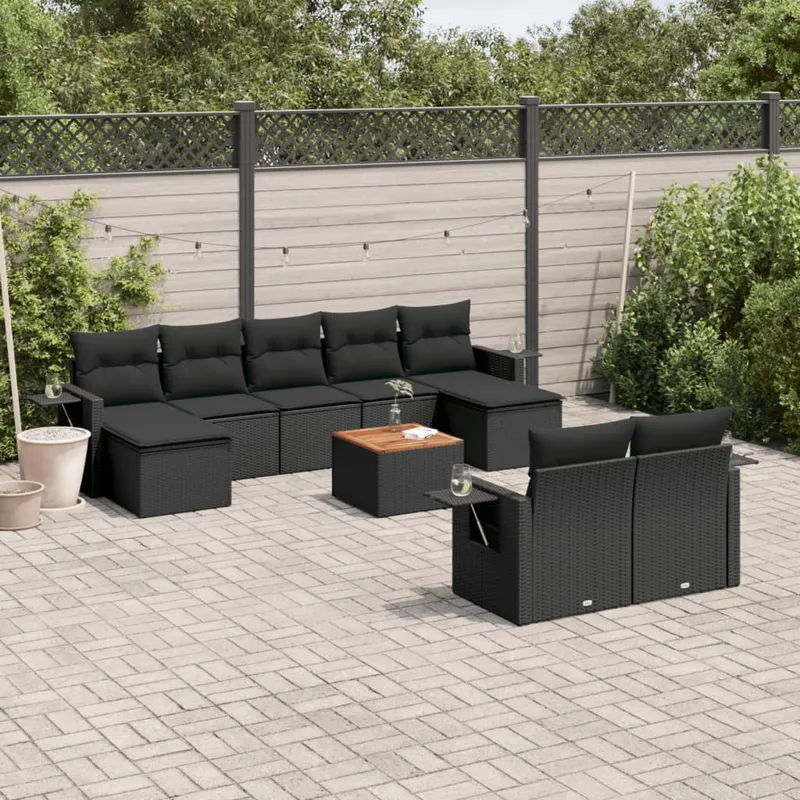 vidaXL Loungegrupp 10 delar med svarta dynor konstrotting (#0763)