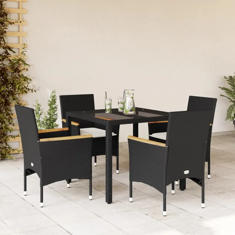 vidaXL Matgrupp för trädgård med dynor 5 delar svart konstrotting&glas (#1368)