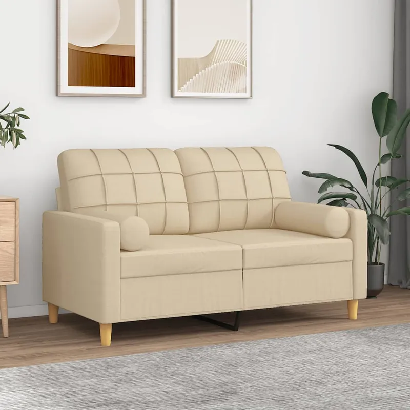 vidaXL 2-sits soffa med prydnadskuddar gräddvit 120 cm tyg (#7432)