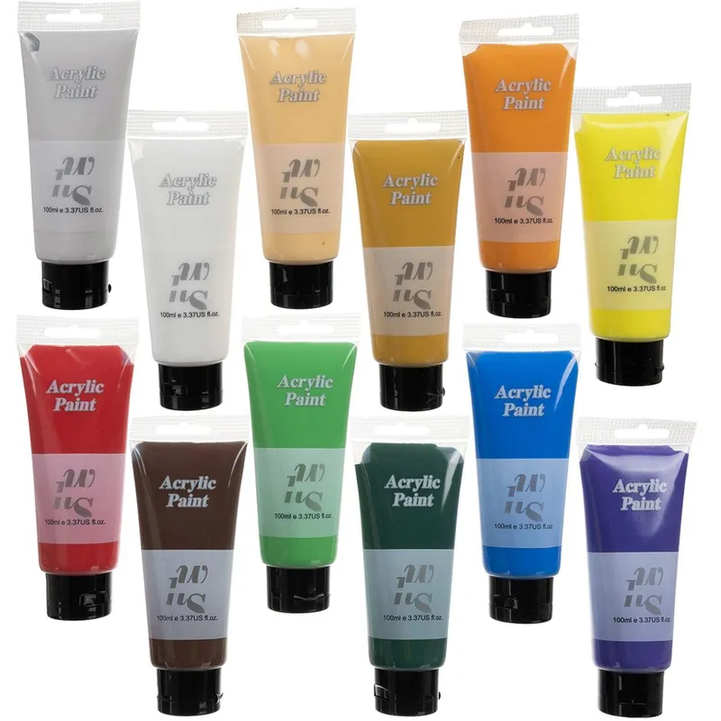 Akrylfärg – 12 Färger – 100 ml Styck