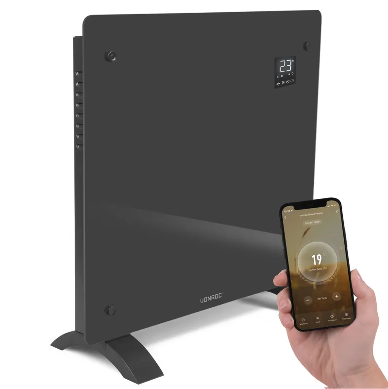 Lyxigt konvektorelement med glaspanel - 1000W - Grå | Wifi