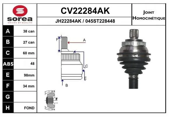 Ledsats, drivaxel EAI CV22284AK