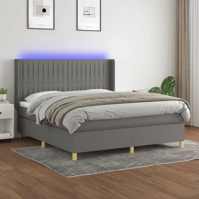 vidaXL Ramsäng med madrass & LED mörkgrå 180×200 cm tyg (#6639)
