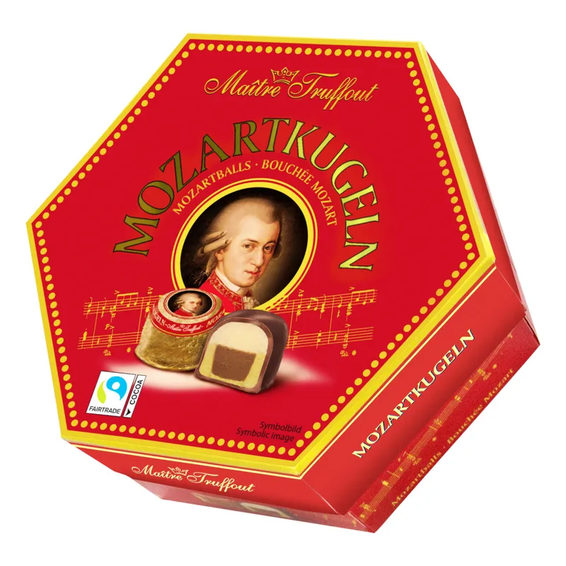 MaitreTruffout Mozartkugeln Lyxpraliner med Marsipan och Hasselnötter i Delikat Mjölkchoklad 300 g