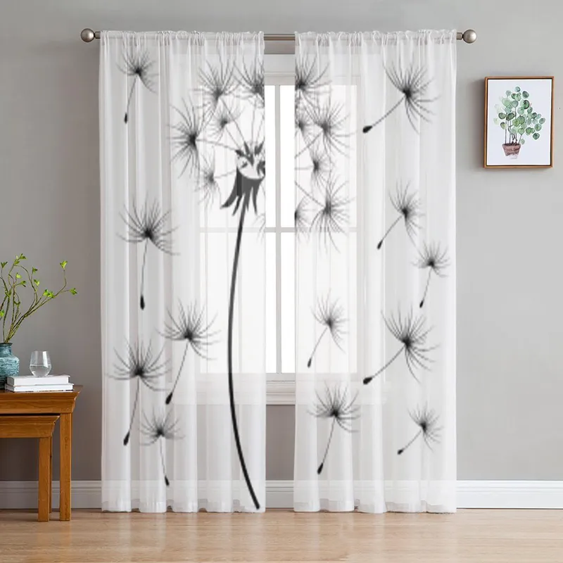 Grafisk tegning av fallskjerm løvetann skjøre gardiner for stue tyll vindusgardin soverom kjøkken slør draperier 135W x 114H(cm)