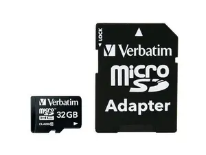 32GB, microSDHC Class 10 Verbatim inkl SDHC adapter - Minneskort