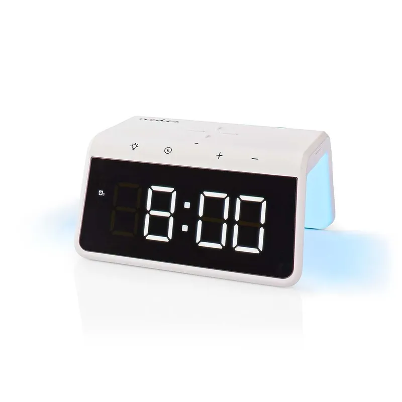 Nedis Trådlös Laddare med Väckarklocka & LED-display - 15W Qi Snabbladdning - Vit