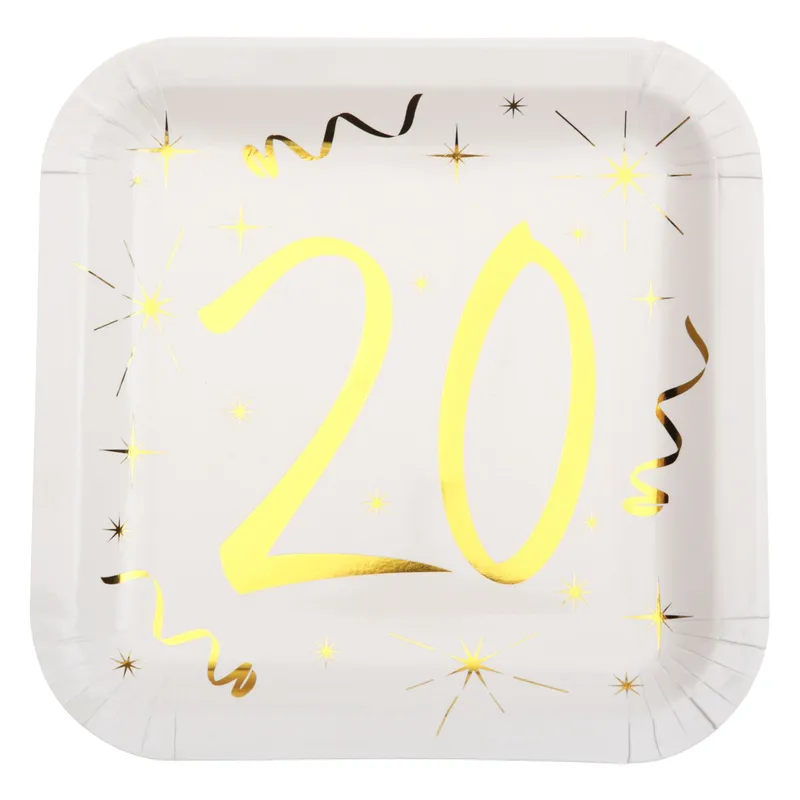 Papperstallrikar 20 Vit/Guld - 10-pack