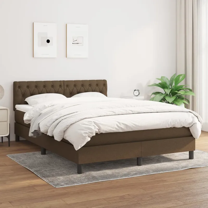 vidaXL Ramsäng med madrass mörkbrun 140×190 cm tyg (#9560)