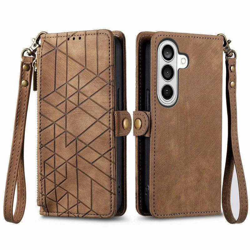 Plånboksfodral för Samsung Galaxy S26 Plus Konstläder med dragkedja – Brun (#1027)