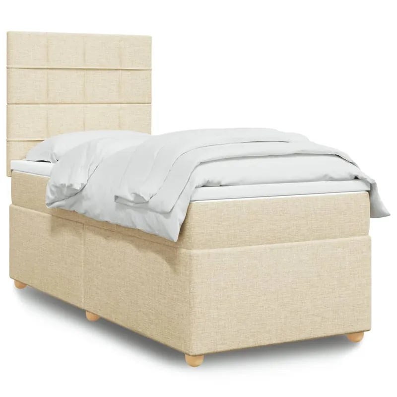 vidaXL Ramsäng med madrass gräddvit 90×190 cm tyg (#3227)