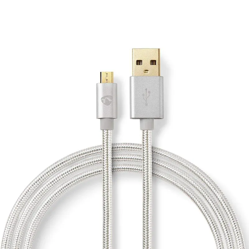 USB-kabel | USB 2.0 | USB-A Hane | USB Micro-B Hane | 15 W | 480 Mbps | Guldplaterad | 2.00 m | Rund | Flätad / Nylon | Aluminiu