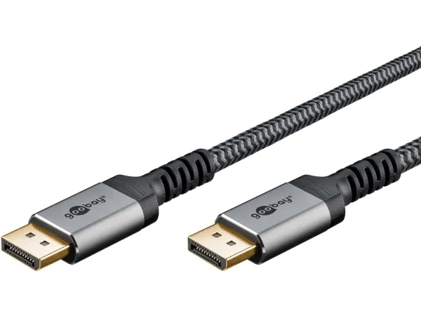 Goobay DisplayPort-kabel, DP 1.4, 3 m, Sharkskin Grey Displayport™ plugg > Displayport™ plugg