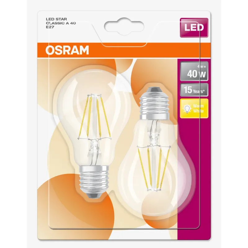 LED-lampa E27 4W 2700K 470 lumen 2-pack