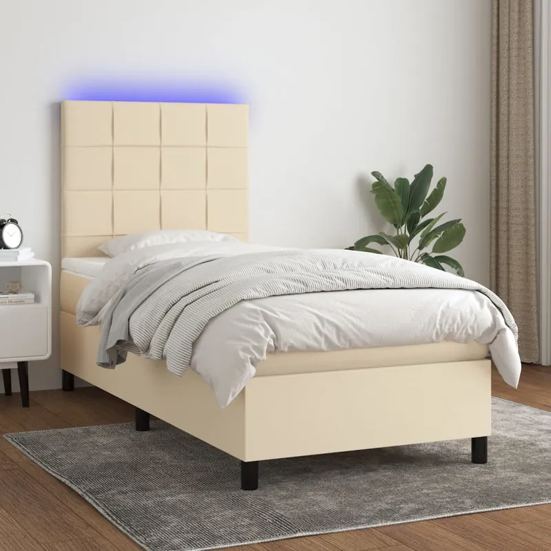vidaXL Ramsäng med madrass & LED gräddvit 100×200 cm tyg (#3826)