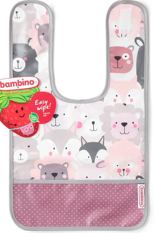 Bambino Easy wipe! Bib Grey/Pink 1 st