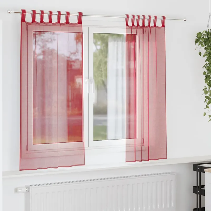 vidaXL Voile gardiner med öglor 2 st vinröd 140×175 cm