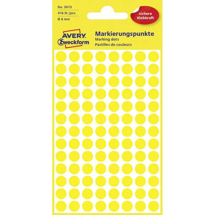 Färgkodningsprick AVERY Ø8mm gul 416/fp