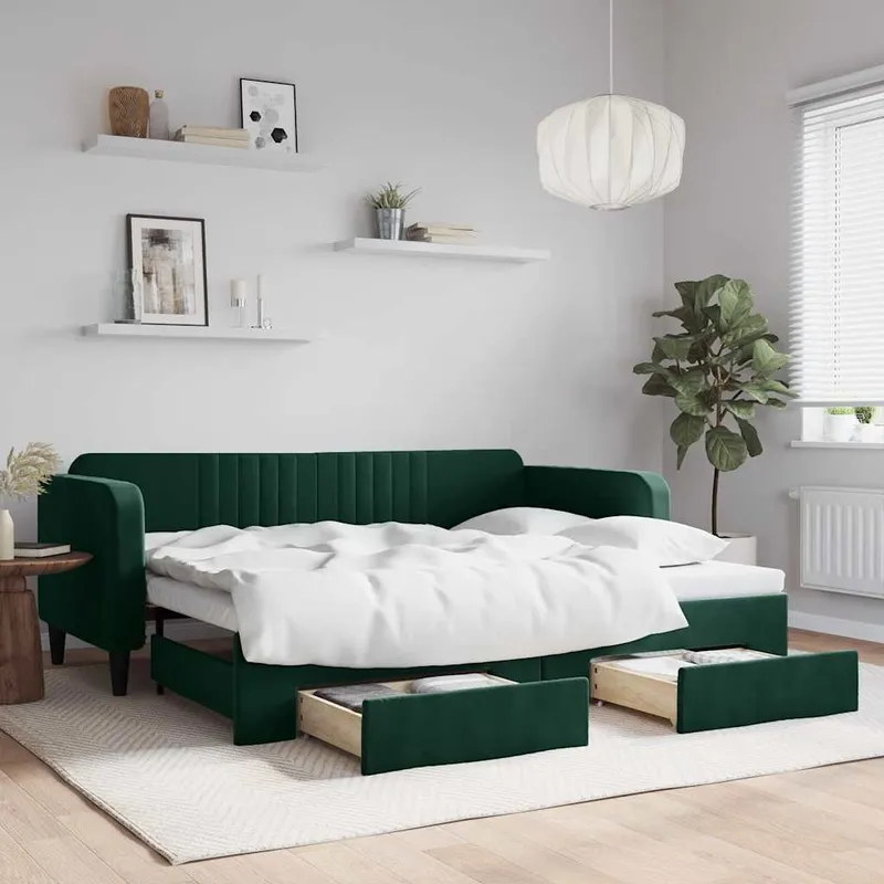 vidaXL Dagbädd utdragbar med lådor mörkgrön 90×200 cm sammet (#4875)