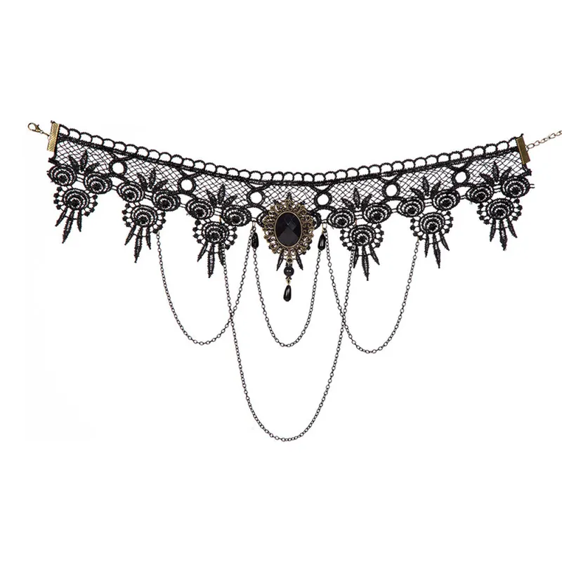 Halsband Choker Svart med Kedjor
