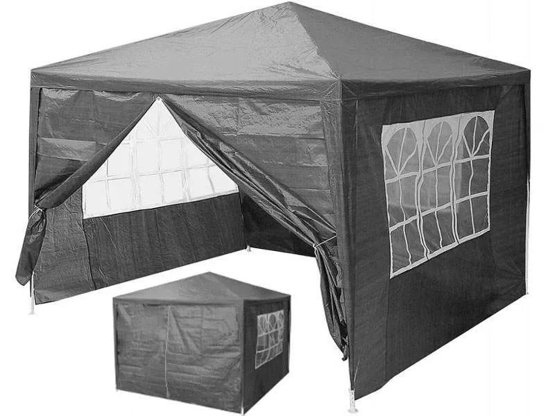 Trädgård kommersiella paviljongtält, 3×3 m, 4 väggar, grå, MultiGarden
