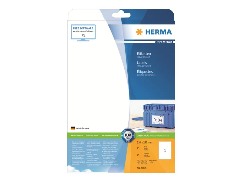 HERMA Premium – Papper – matt – permanent självhäftande – vit – A4 (210 x 297 mm) 25 etikett (er) laminerade etiketter