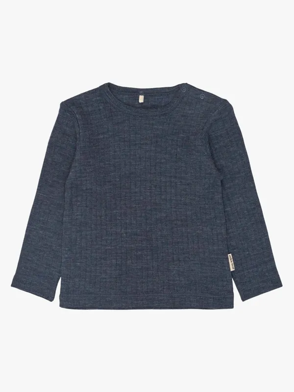 Mikk-Line Långärmad T-shirt Barn Merinoull, Melange Blue Nights, 104