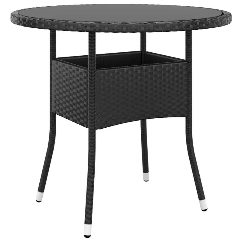 vidaXL Trädgårdsbord Ø80×75 cm härdat glas och konstrotting svart