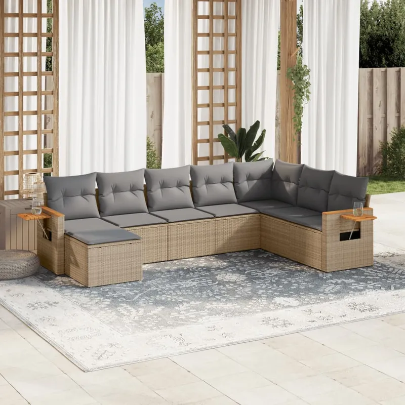 vidaXL Matgrupp för trädgården med dynor 8 delar beige konstrotting (#1841)