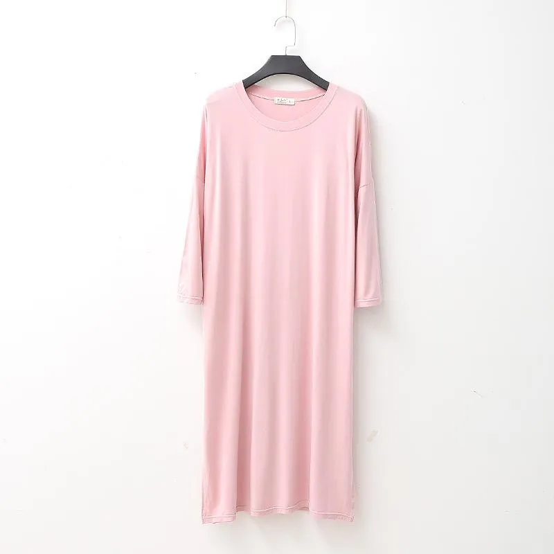 Ny Vår og Høst Dame Modal Kjole Ensfarget Løs Stor Størrelse Casual Nattkjole Hjemmekjole Dame Nattkjole Soveplagg 2XL