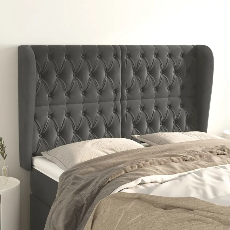 vidaXL Sänggavel med kanter mörkgrå 163x23x118/128 cm sammet (#2114)
