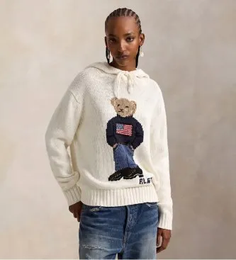 Polo Ralph Lauren för kvinnor. 211A96253001 Luvtröja med offwhite Bear polotröja (S), Vit, Casual, Bomull