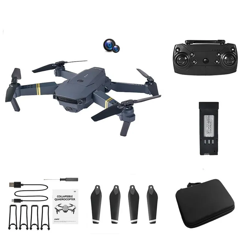 E58 Rc Drone Toy Dobbeltkamera Optisk flytposisjonering WiFi FPV Helikopter Quadcopter Sammenleggbar antenne Selfie barnegave dual camera 1 battery Svart