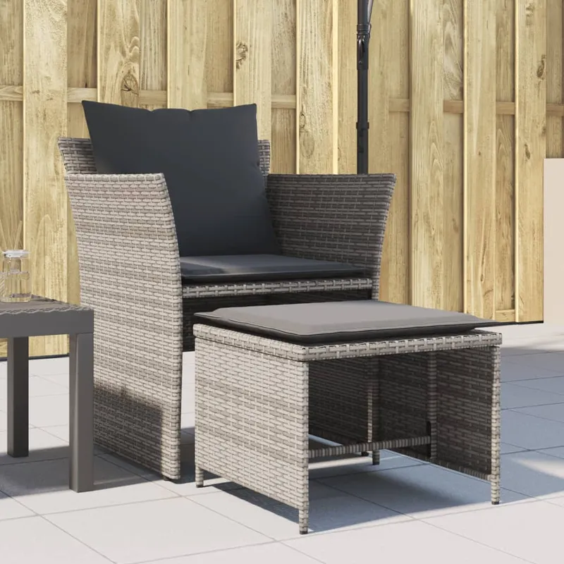 vidaXL Reclinerstol för trädgården med fotpall grå konstrotting (#9534)