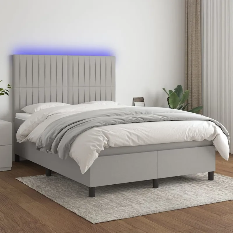 vidaXL Ramsäng med madrass & LED ljusgrå 140×200 cm tyg (#5615)