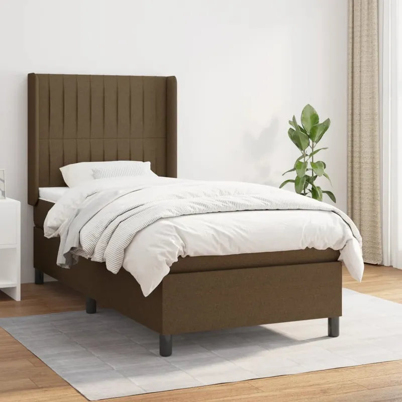 vidaXL Ramsäng med madrass mörkbrun 90×190 cm tyg (#3296)