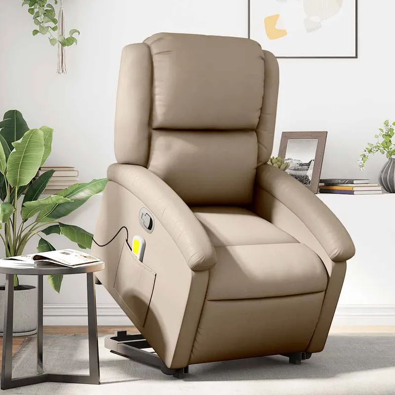 vidaXL Massagefåtölj med uppresningshjälp cappuccino konstläder (#7278)