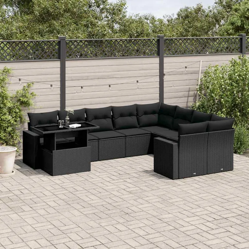 vidaXL Loungegrupp 10 delar med svarta dynor konstrotting (#6386)