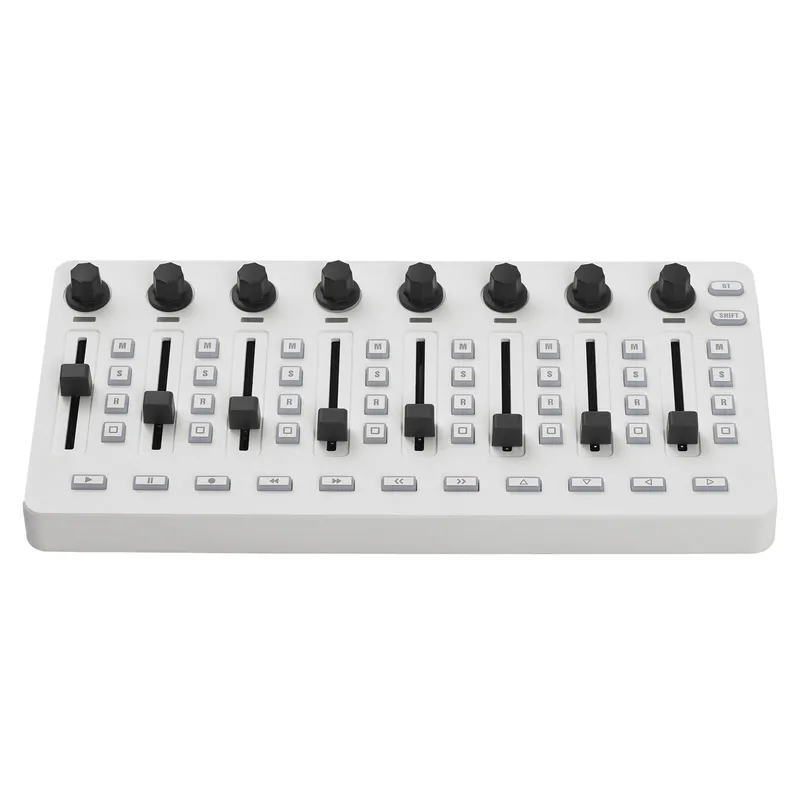 MIDI-kontroll MIDI-mixerkonsol med 43 knappar 8 rattar 8 tryckknappar BT-anslutning vit