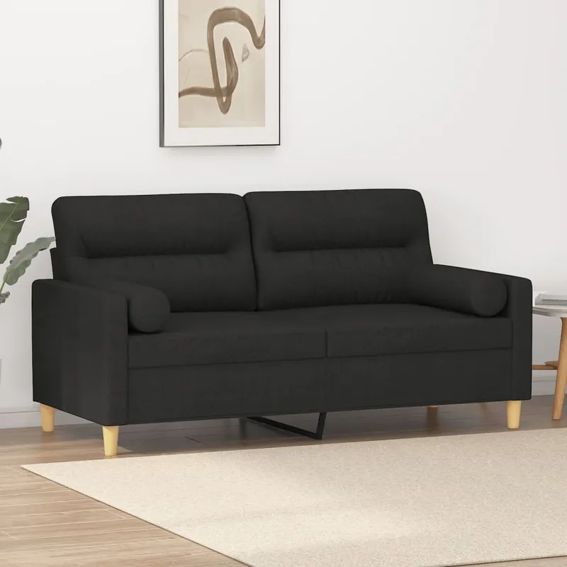 vidaXL 2-sits soffa med prydnadskuddar svart 140 cm tyg (#7920)