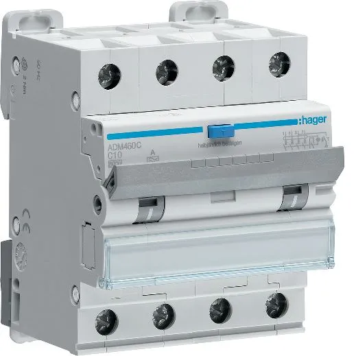 Hager ADM460C Personskyddsautomat 4-polig, 30 mA, C-karakteristik 10 A