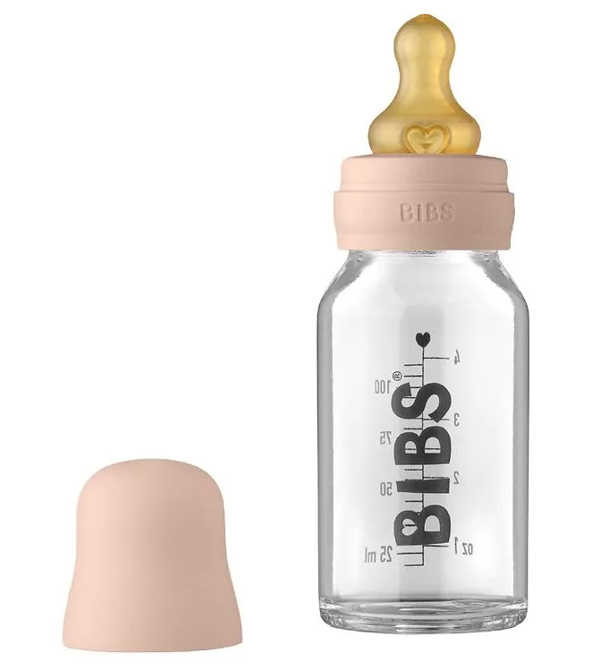 BIBS Nappflaska – Glas – Slow Flow – 110 ml – Naturgummi – Blus
